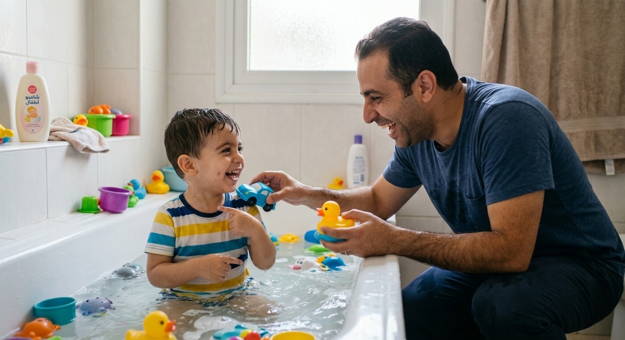 روتين الاستحمام وتعزيز النطق (ABA).
