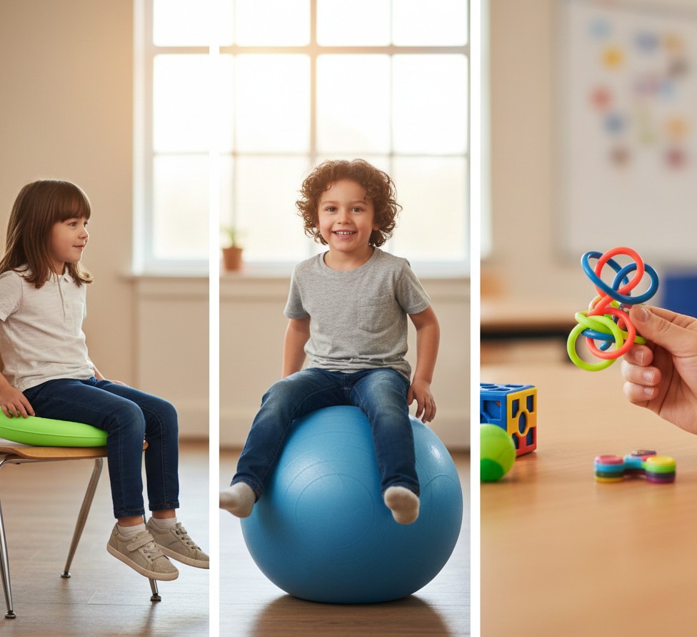 حلول الجلوس المرنة والأدوات الحسية في الفصل الدراسي.