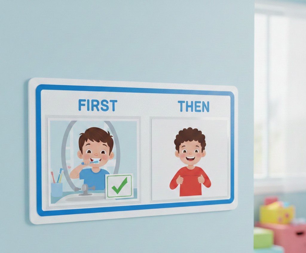 نموذج جدول بصري "أولاً - ثم" لروتين النظافة والملابس